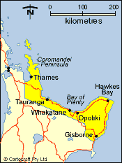 Map of Coromandel, Bay of Plenty, Gisborne & Hawke's Bay