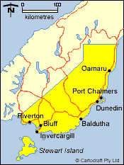 Map of Dunedin, Southland & Stewart Island