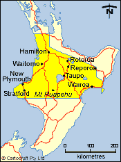 Map of Rotorua, Taupo, Mt Ruapehu & Waikato
